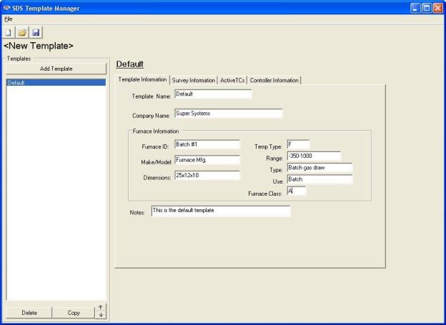 New Template Information Tab